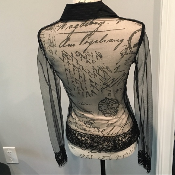 Hale Bob Sheer Black Button-Down Top - Picture 3 of 16